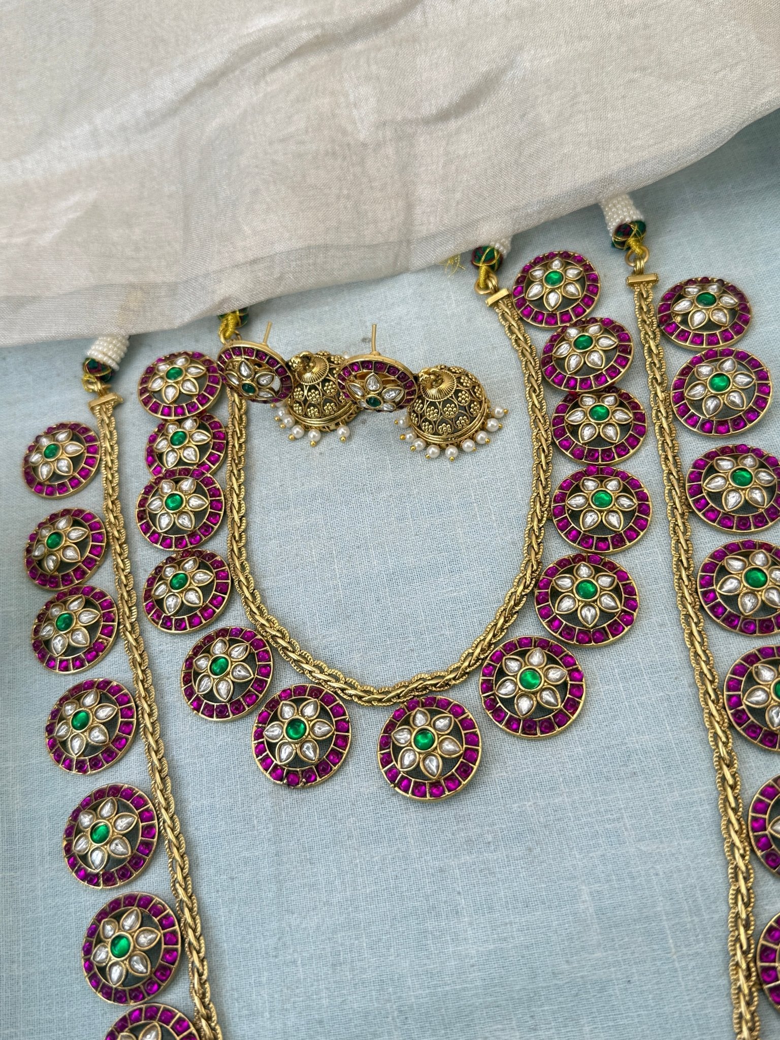 Luxurious Jadau Kundan Bottumala Bridal Necklace Set 0998 - Mahilas