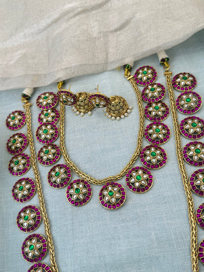 Luxurious Jadau Kundan Bottumala Bridal Necklace Set 0998 - Mahilas