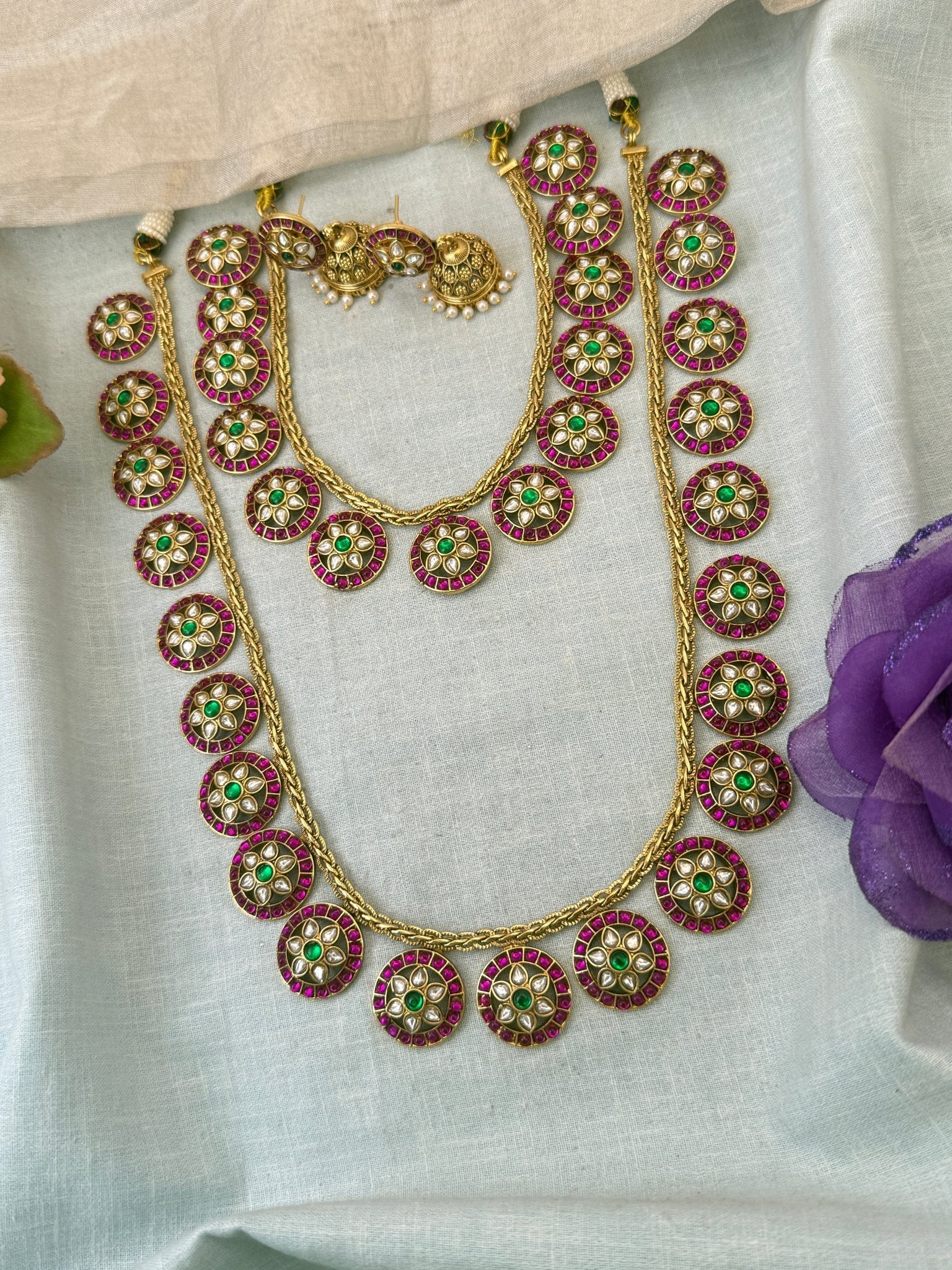 Luxurious Jadau Kundan Bottumala Bridal Necklace Set 0998 - Mahilas