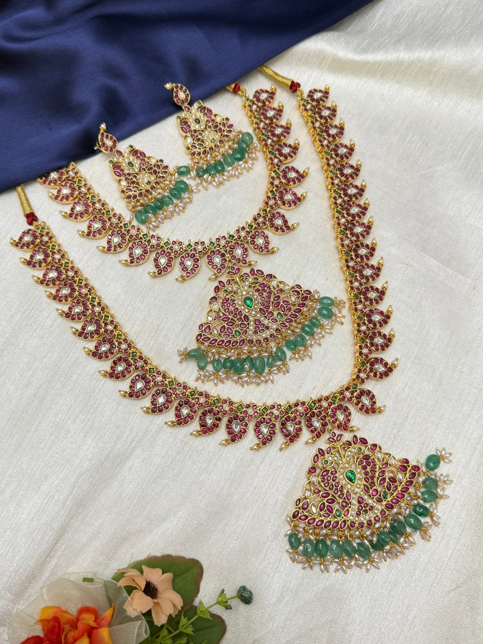 Luxurious Jadau Kundan Bridal Necklace Set 328 - Mango Haaram - Mahilas