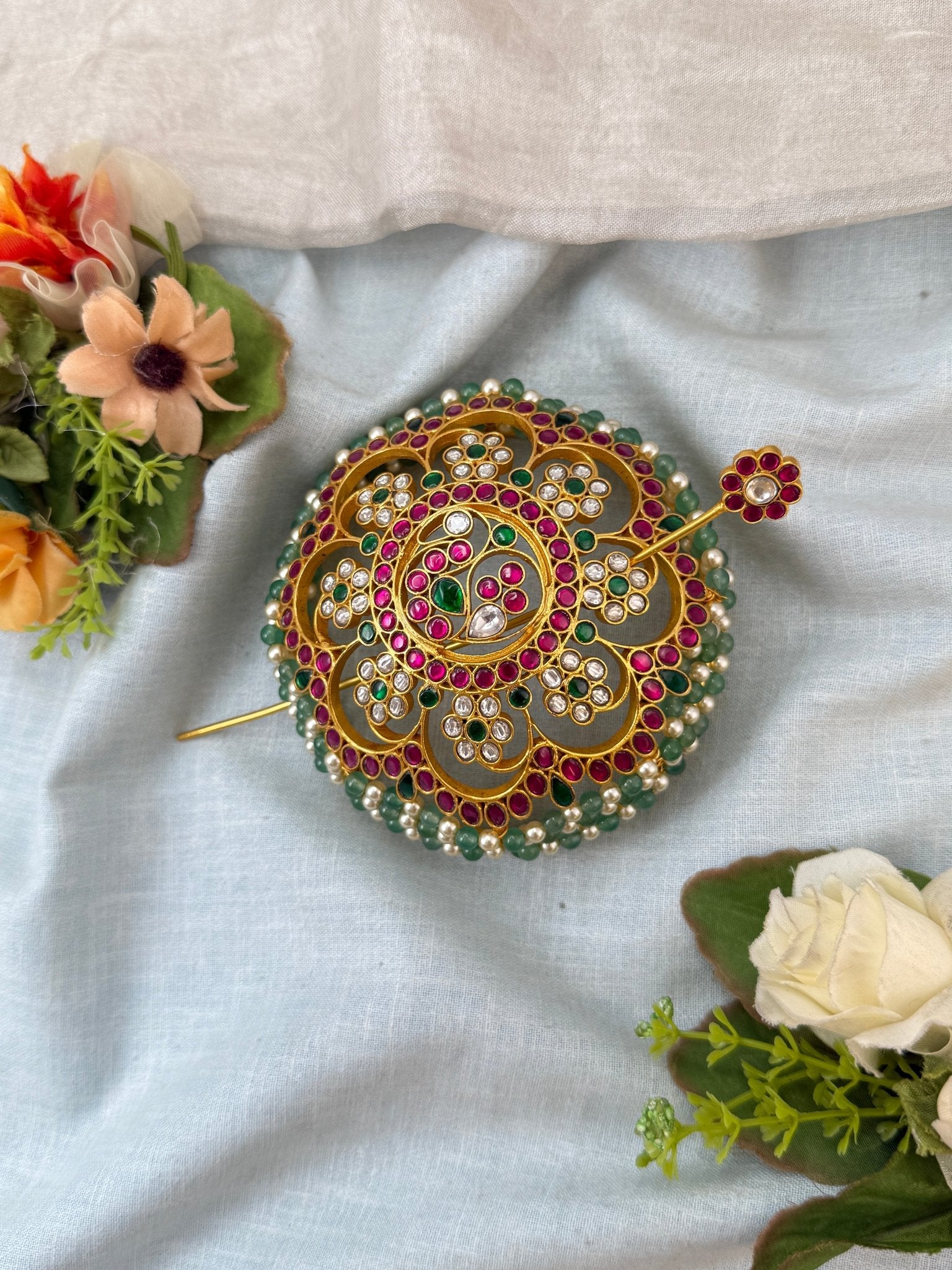 Luxurious Jadau Kundan Bun Cage Jadebille Kuppa 0127 - Mahilas