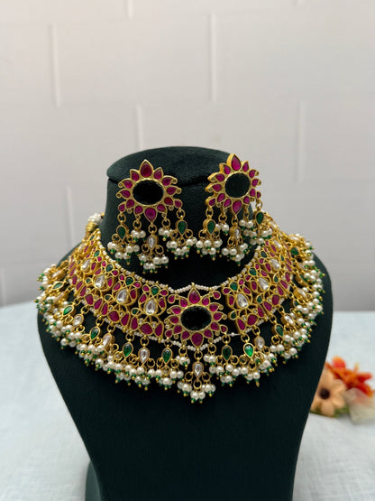 Luxurious Jadau Kundan Choker Necklace Set 473 - Mahilas