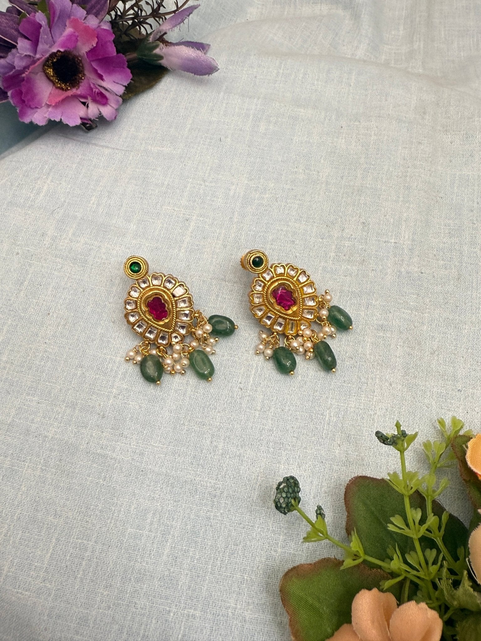 Luxurious Jadau Kundan Earrings Reversible Stud Earrings 1215 - Mahilas