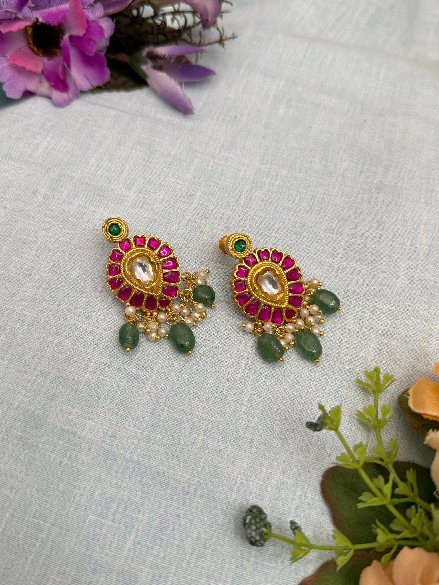 Luxurious Jadau Kundan Earrings Reversible Stud Earrings 1216 - Mahilas