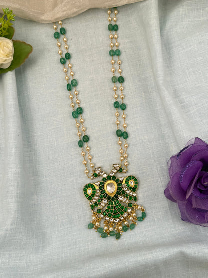 Luxurious Jadau Kundan Gandaberunda Pendant with 2 Layer Pearl Chain 626 - Mahilas