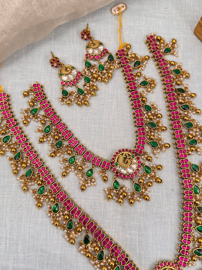 Luxurious Jadau Kundan Guttapusalu Bridal Necklace Set 561 - Mahilas