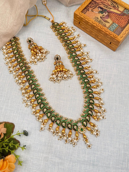 Luxurious Jadau Kundan Guttapusalu Long Necklace Set 560 - Mahilas