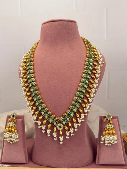 Luxurious Jadau Kundan Guttapusalu Long Necklace Set 560 - Mahilas