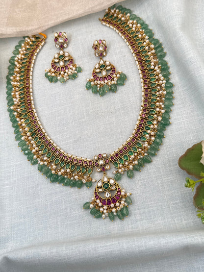 Luxurious Jadau Kundan Guttapusalu Long Necklace Set 656 - Mahilas