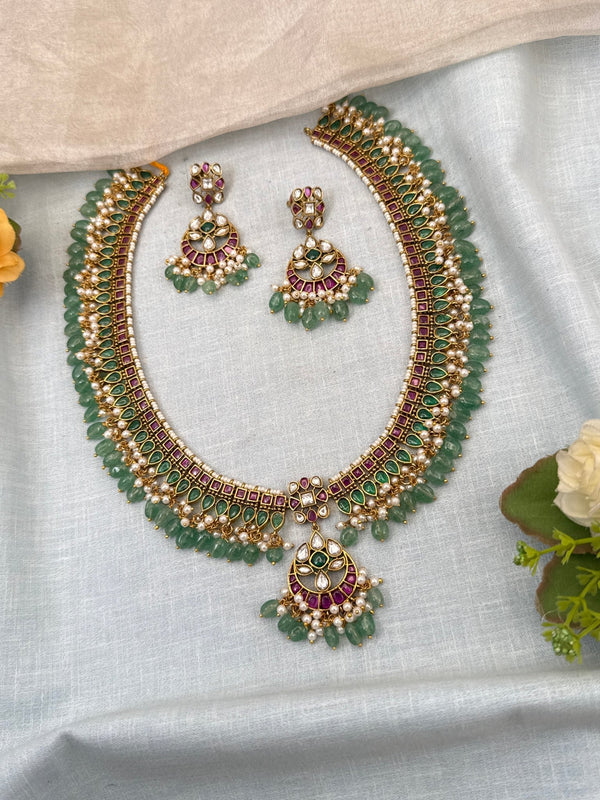 Luxurious Jadau Kundan Guttapusalu Long Necklace Set 656