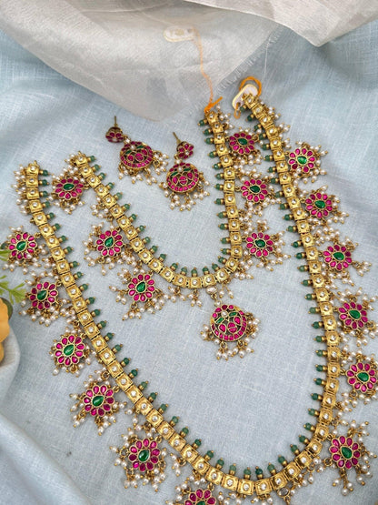 Luxurious Jadau Kundan Guttapusalu Necklace Set 607 - Mahilas