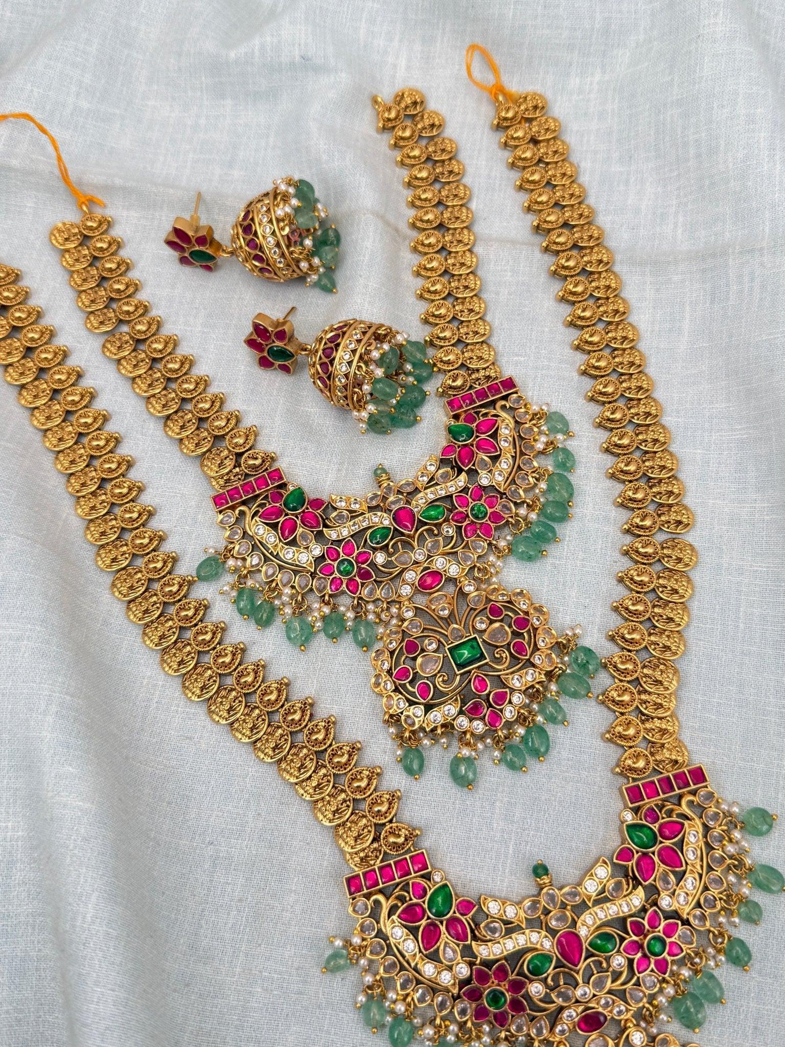 Luxurious Jadau Kundan Kaasu Bridal Necklace Set 606 - Mahilas