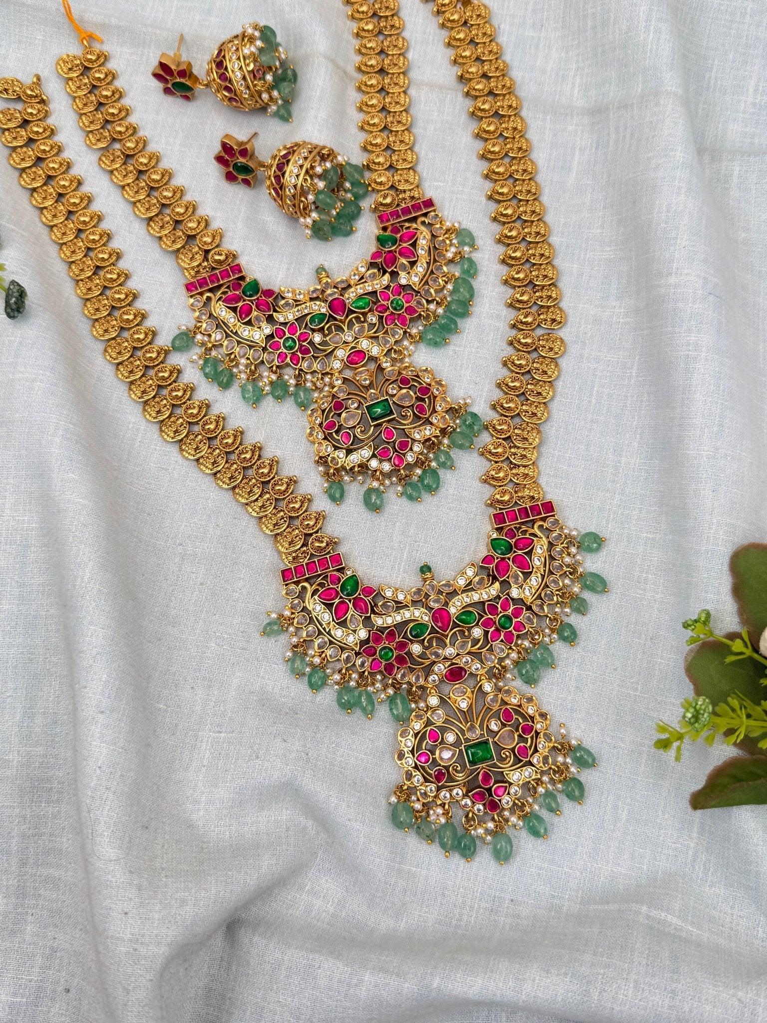 Luxurious Jadau Kundan Kaasu Bridal Necklace Set 606 - Mahilas