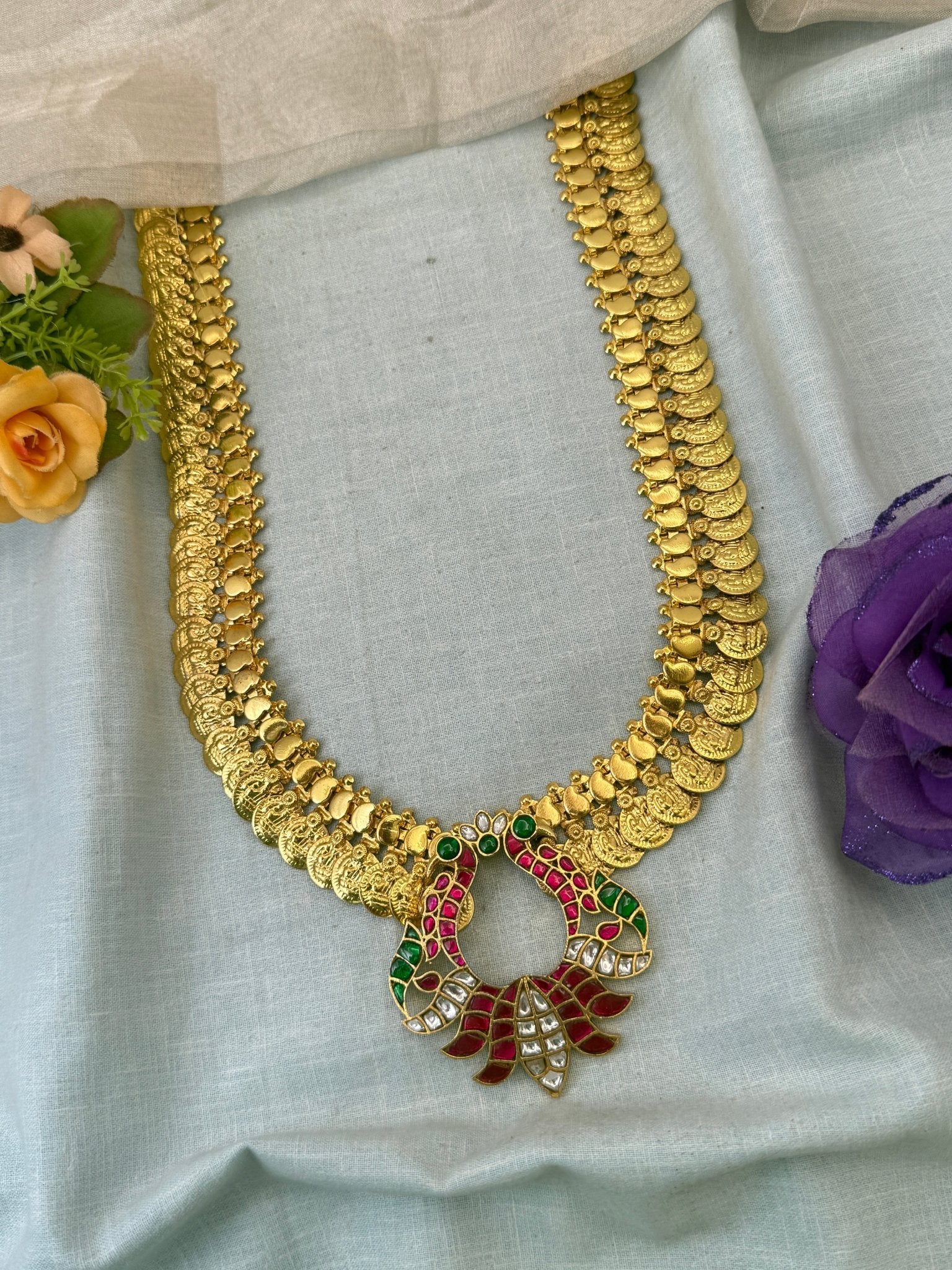 Luxurious Jadau Kundan Kaasu Long Necklace Set 1058 - Mahilas