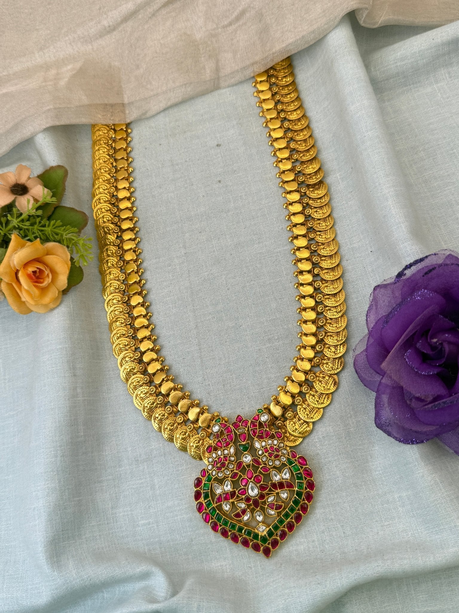 Luxurious Jadau Kundan Kaasu Long Necklace Set 1059 - Mahilas