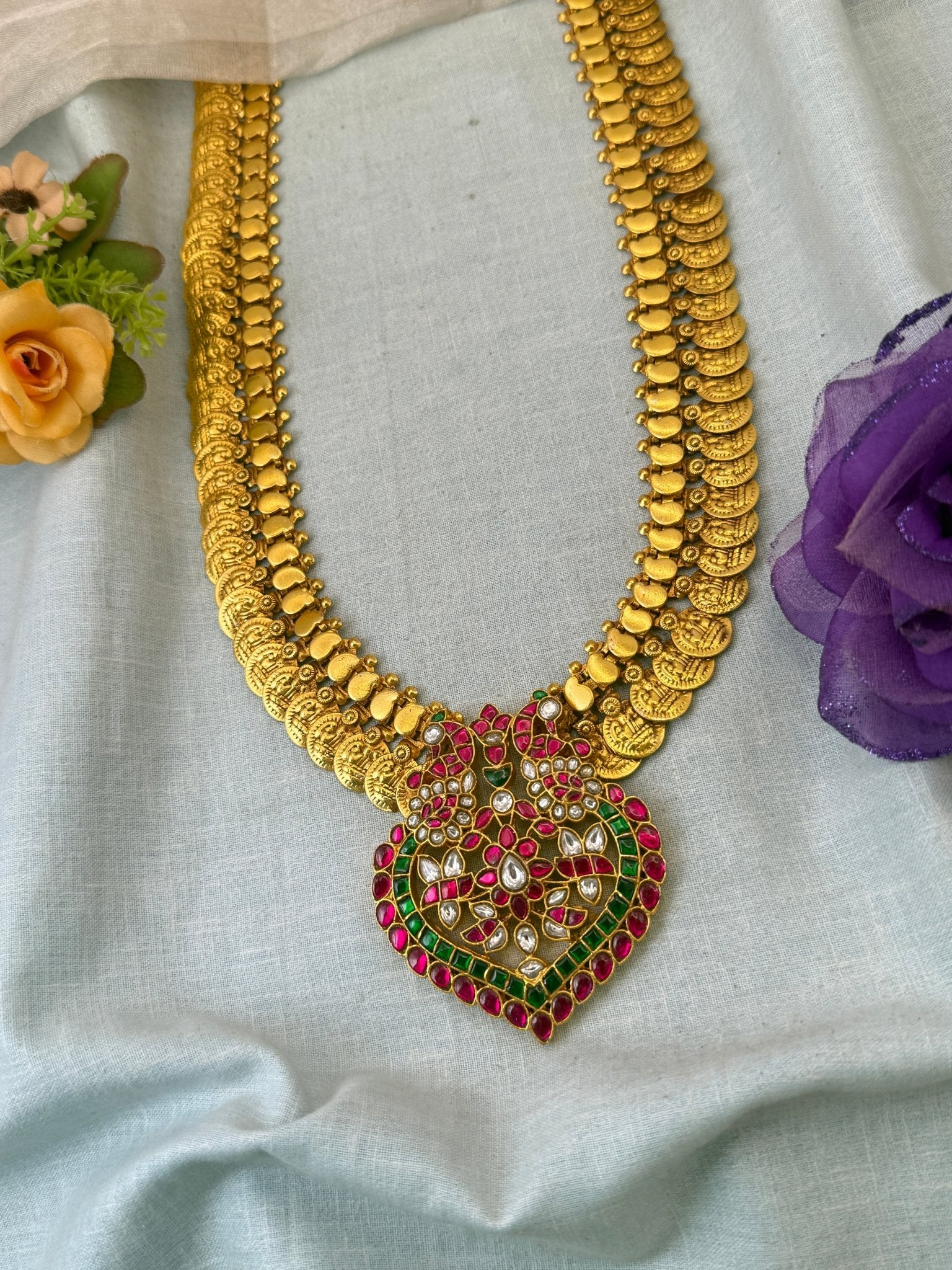 Luxurious Jadau Kundan Kaasu Long Necklace Set 1059 - Mahilas