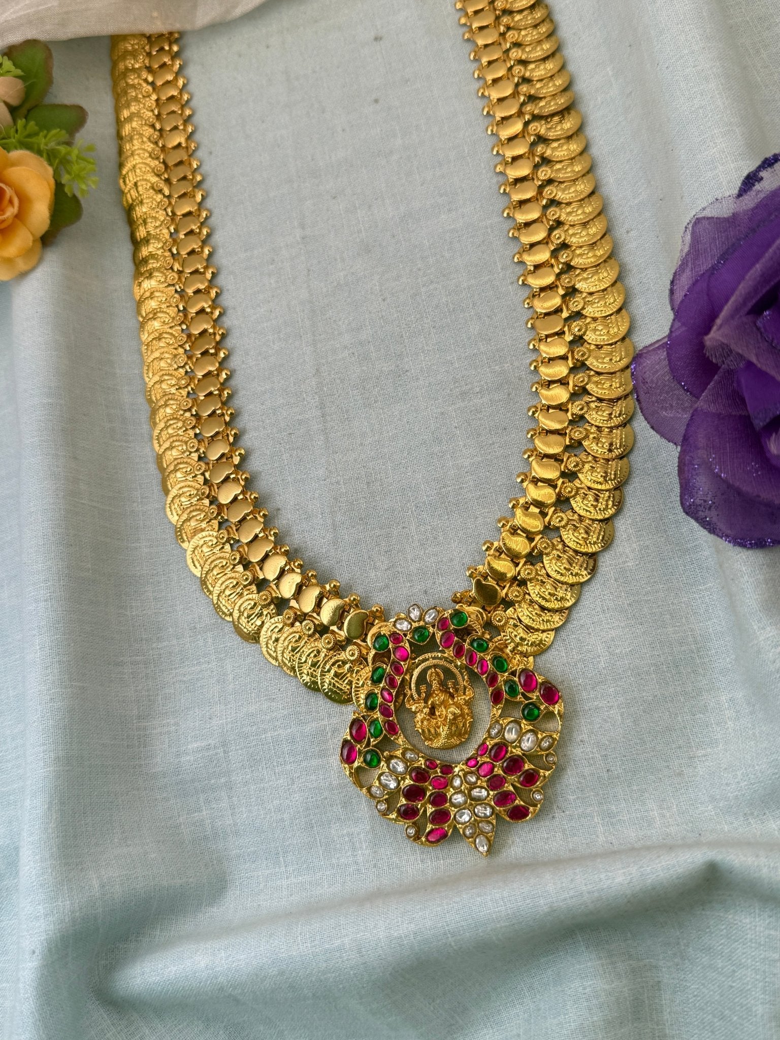 Luxurious Jadau Kundan Kaasu Long Necklace Set 1061 - Mahilas