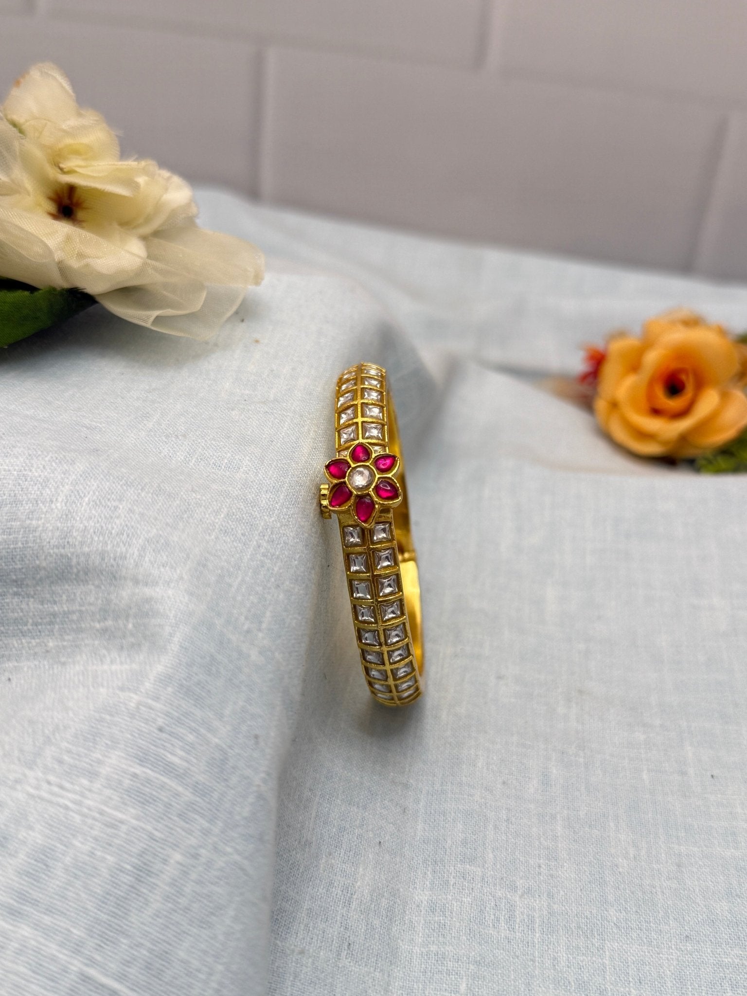 Luxurious Jadau Kundan Kada Bangle Design 1098 - 3 Colors - Mahilas