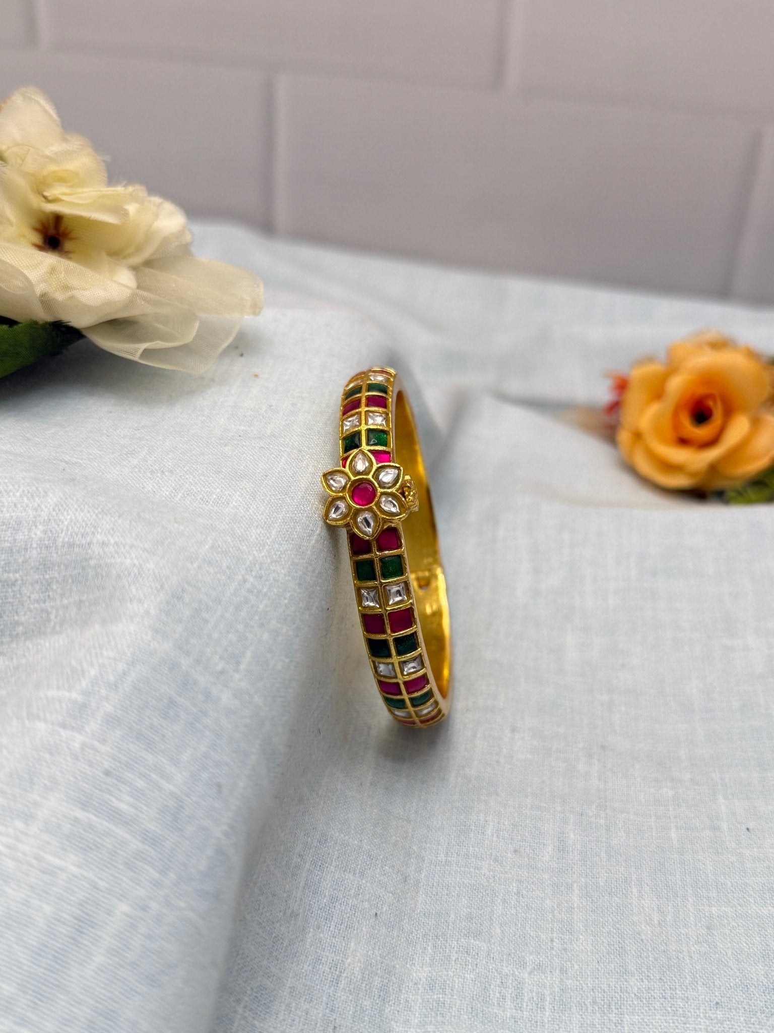 Luxurious Jadau Kundan Kada Bangle Design 1098 - 3 Colors - Mahilas