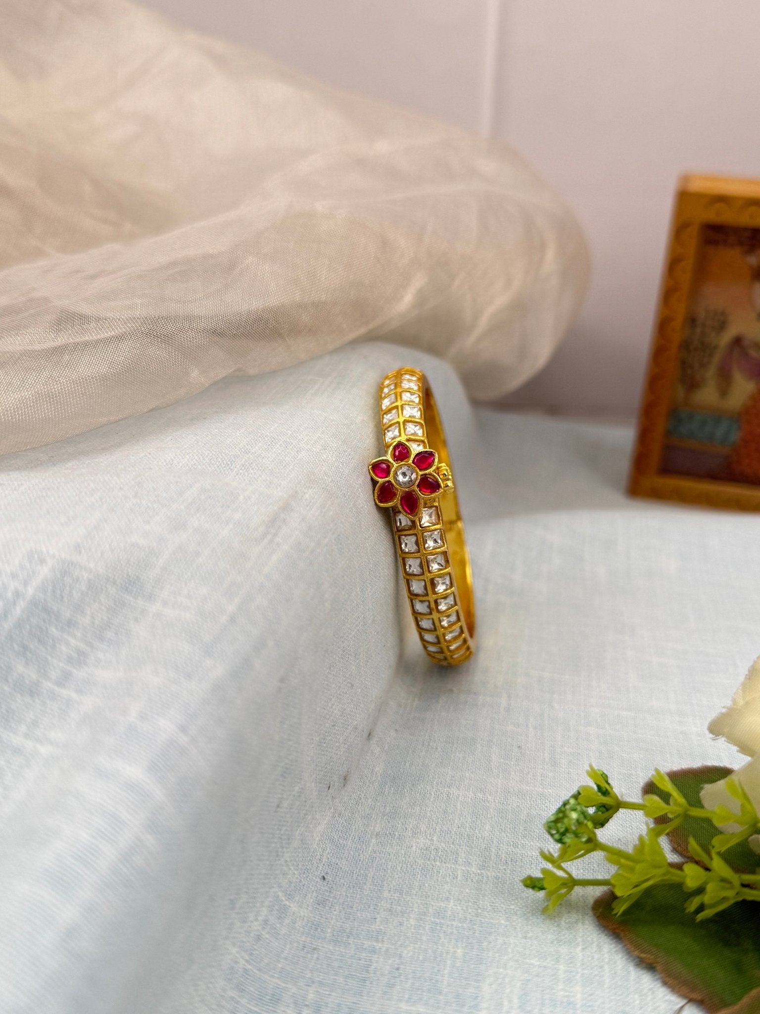 Luxurious Jadau Kundan Kada Bangle Design 1098 - 5 Colors (Single) - Mahilas