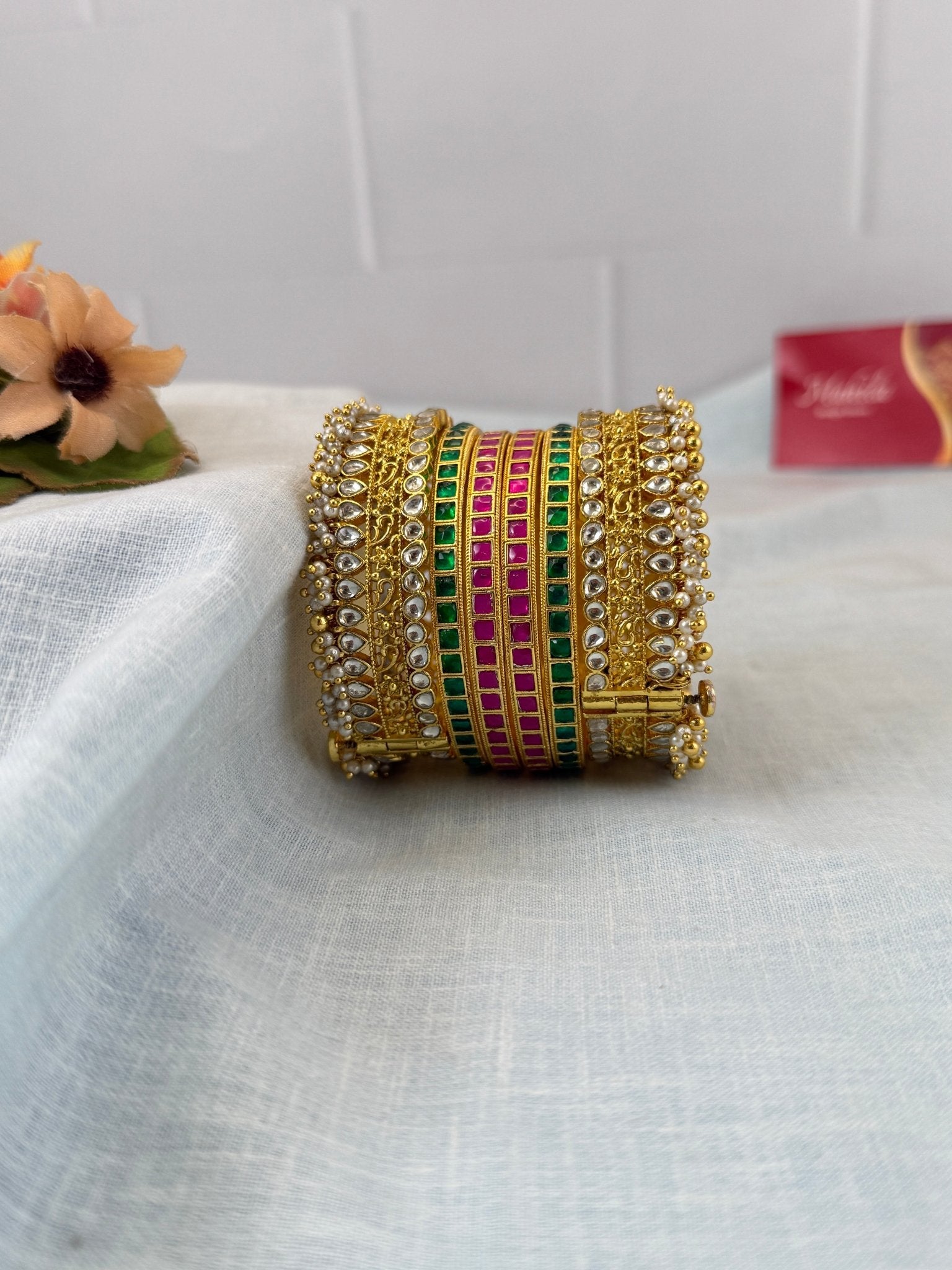 Luxurious Jadau Kundan Kada Bridal Bangle Set 5291 - Mahilas
