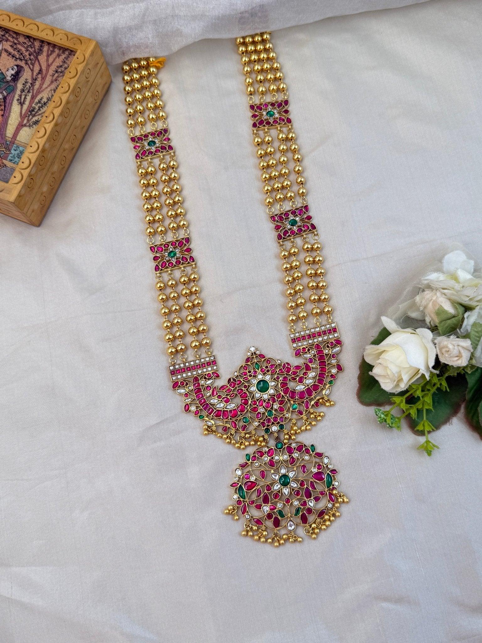 Luxurious Jadau Kundan Layer Long Necklace Set 569 - Mahilas