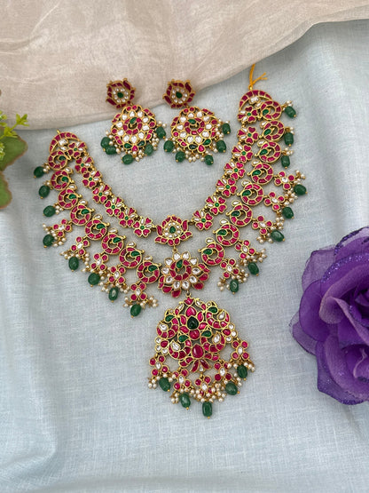 Luxurious Jadau Kundan Layered Mid Long Necklace Set 0991 - Mahilas