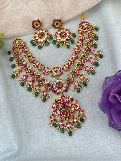 Luxurious Jadau Kundan Layered Mid Long Necklace Set 0991 - Mahilas