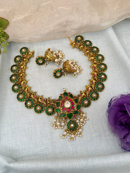 Luxurious Jadau Kundan Lotus Necklace Set 611 - Mahilas