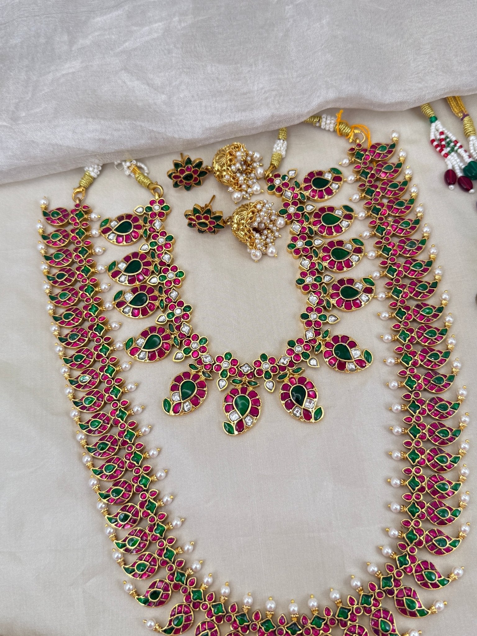 Luxurious Jadau Kundan Mango Bridal Necklace Set 617 - Mahilas