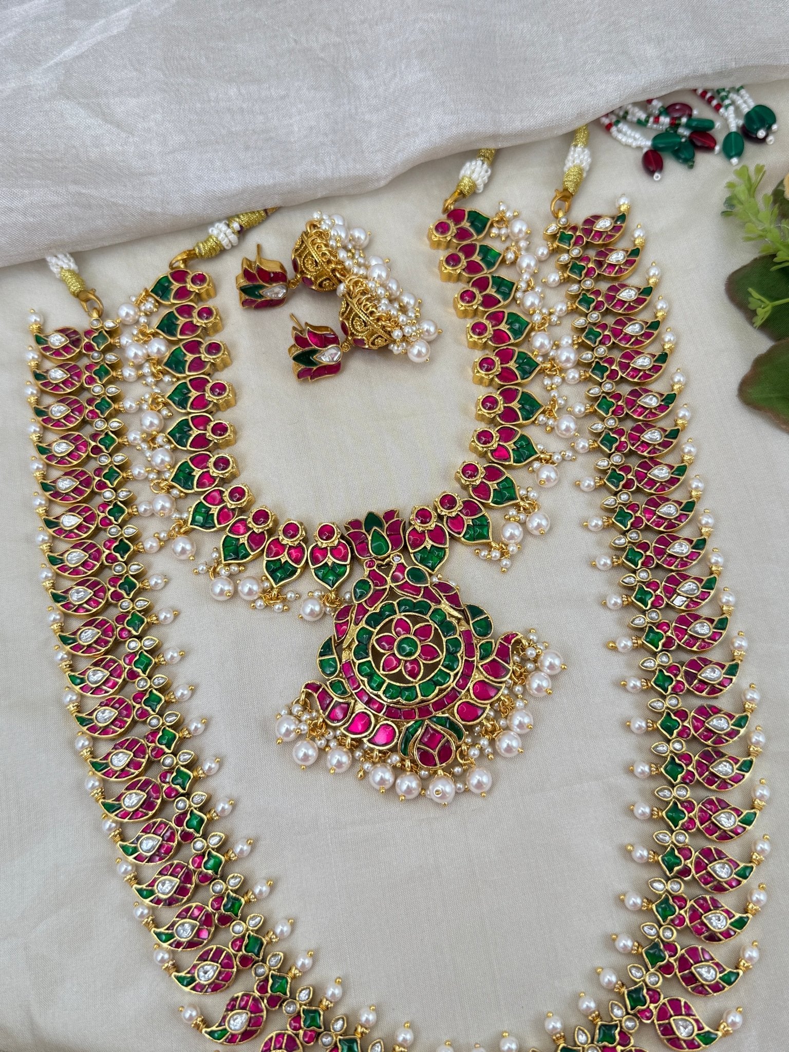 Luxurious Jadau Kundan Mango Bridal Necklace Set 618 - Mahilas