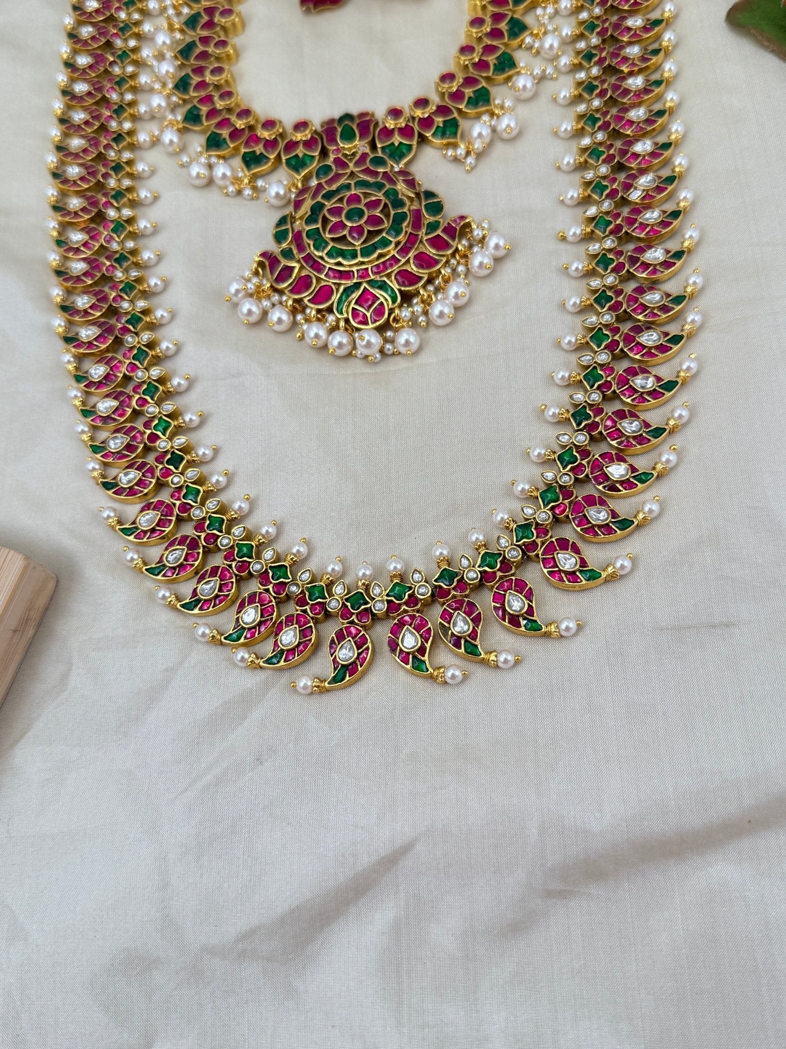 Luxurious Jadau Kundan Mango Bridal Necklace Set 618 - Mahilas