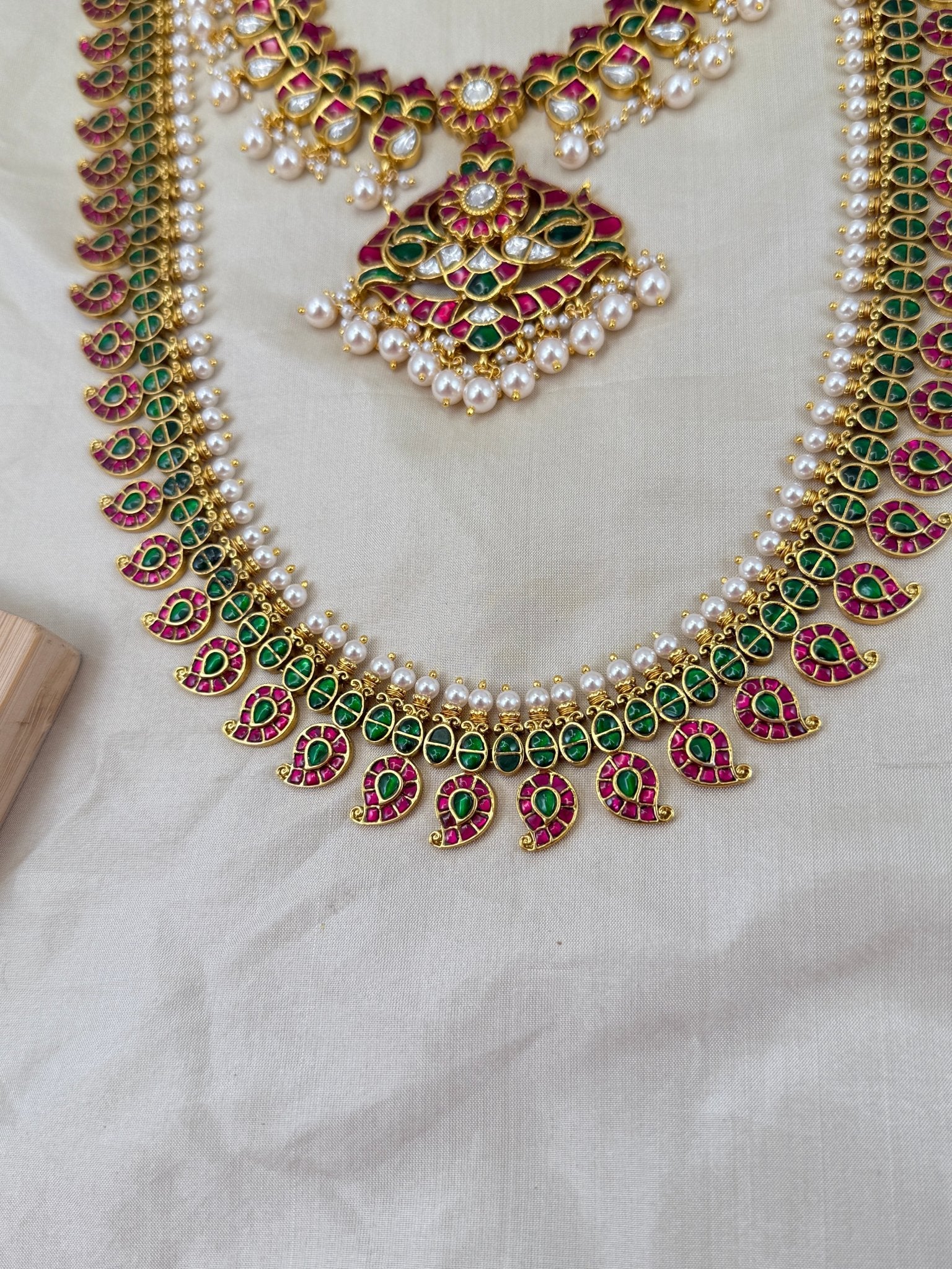 Luxurious Jadau Kundan Mango Bridal Necklace Set 619 - Mahilas