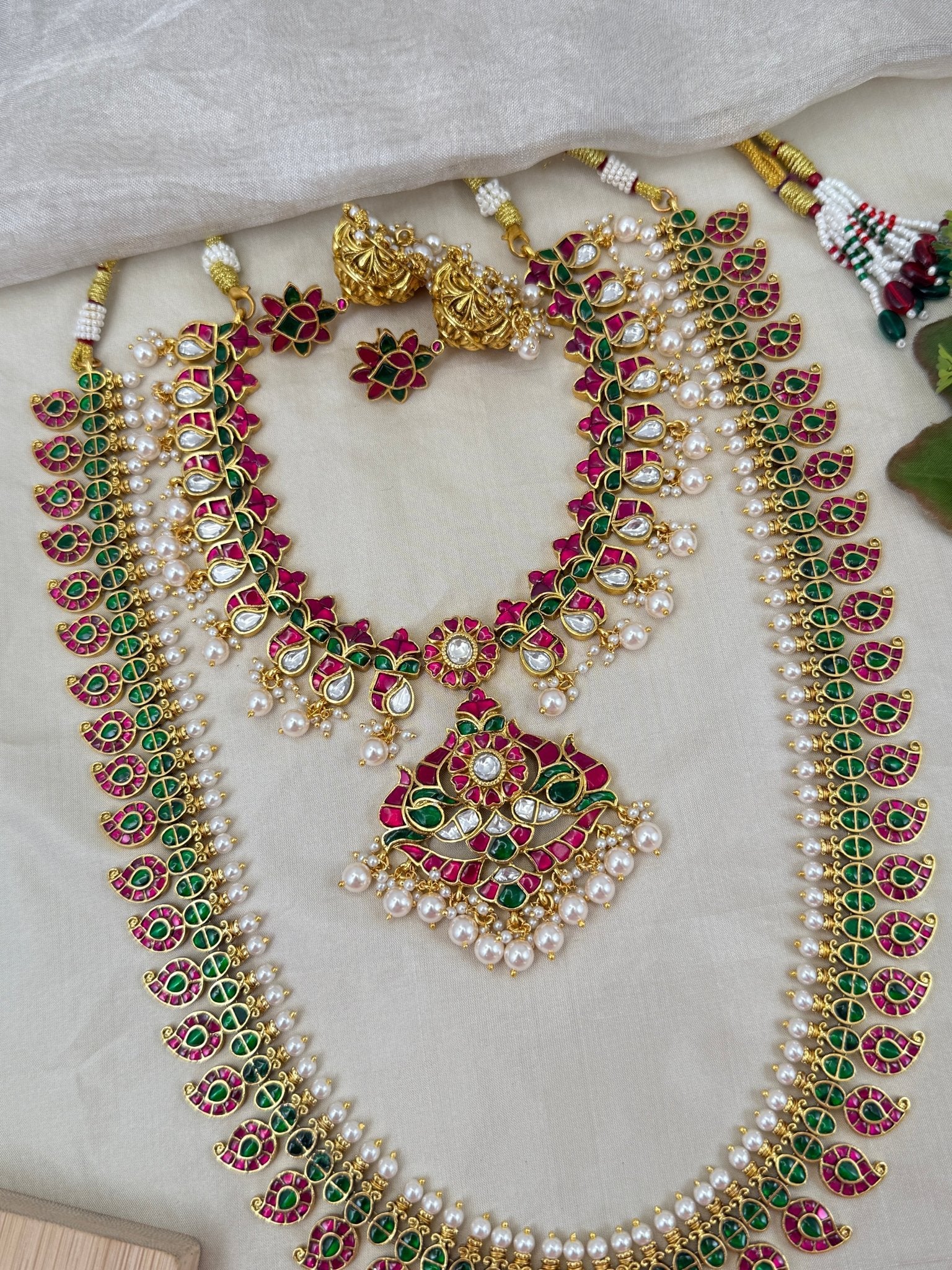 Luxurious Jadau Kundan Mango Bridal Necklace Set 619 - Mahilas
