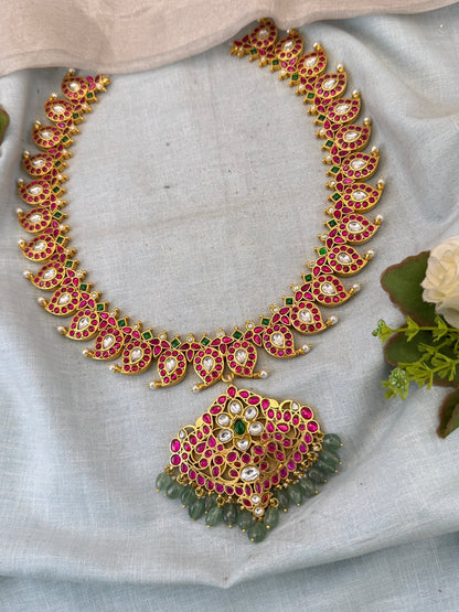 Luxurious Jadau Kundan Mango Mid Long Reversible Necklace 1021 - Mahilas