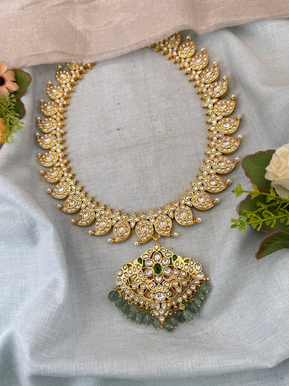 Luxurious Jadau Kundan Mango Mid Long Reversible Necklace 1021 - Mahilas