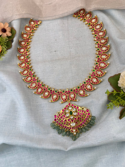 Luxurious Jadau Kundan Mango Mid Long Reversible Necklace 1021 - Mahilas