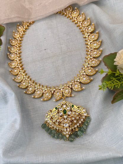 Luxurious Jadau Kundan Mango Mid Long Reversible Necklace 1021 - Mahilas