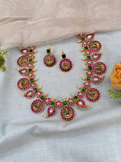 Luxurious Jadau Kundan Mango Short Necklace Set 0977 - Mahilas