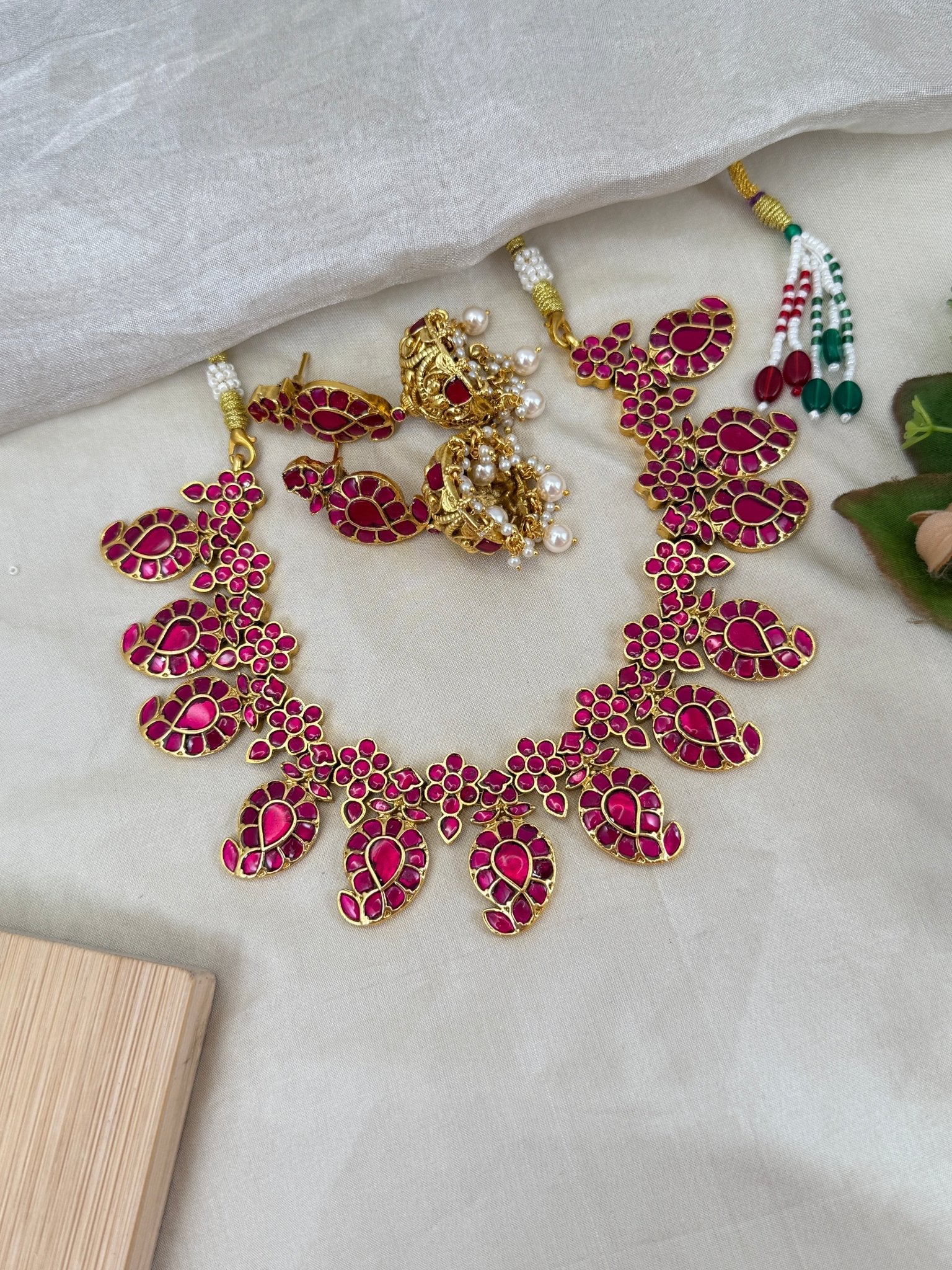 Luxurious Jadau Kundan Mango Short Necklace Set 624 - Mahilas