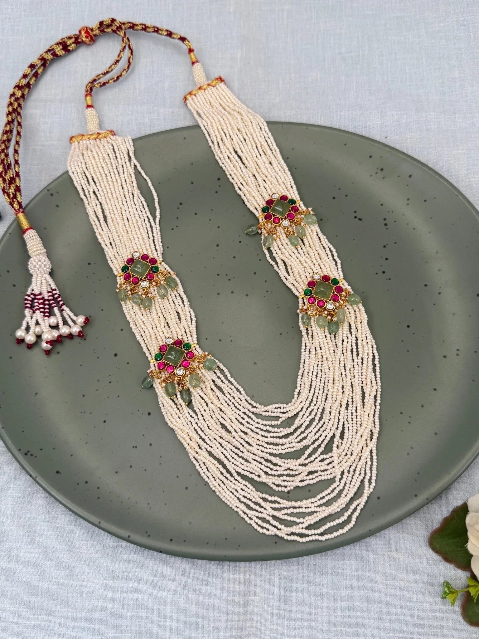 Luxurious Jadau Kundan Pearl Layer Royal Necklace Set 593 - Mahilas