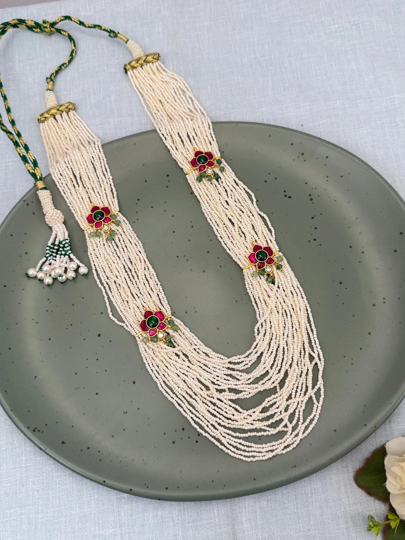 Luxurious Jadau Kundan Pearl Layer Royal Necklace Set 595 - Mahilas