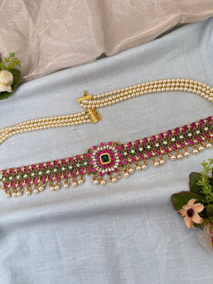 Luxurious Jadau Kundan Pearl Layer Vaddanam Kamarbandh 8109 - Mahilas