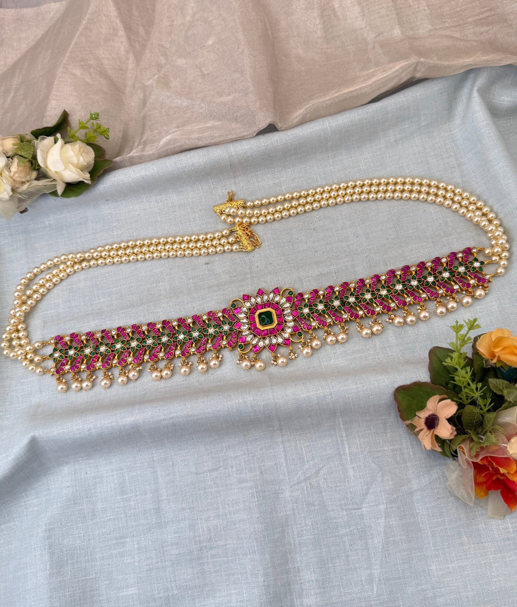 Luxurious Jadau Kundan Pearl Layer Vaddanam Kamarbandh 8109 - Mahilas