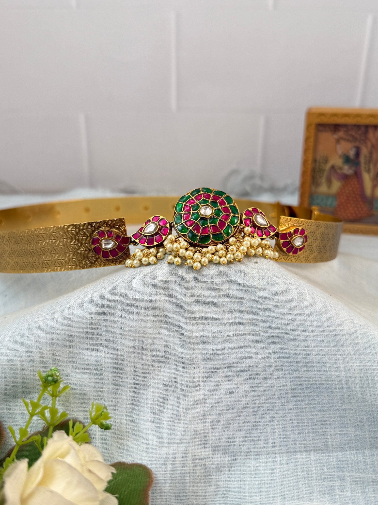 Luxurious Jadau Kundan Pendant Vaddanam Hip Belt 8016 - Mahilas