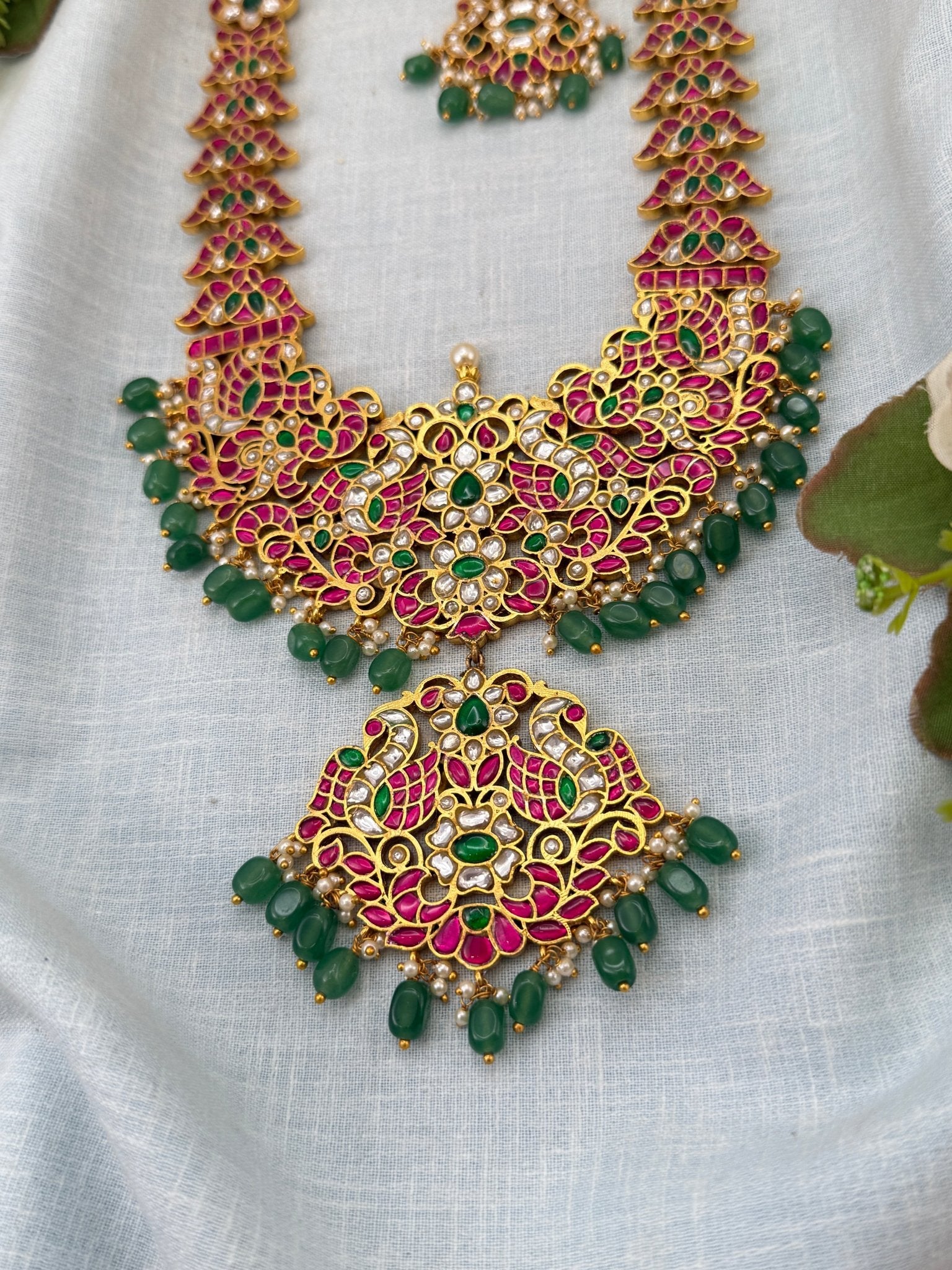 Luxurious Jadau Kundan Premium Long Necklace Set 657 - Mahilas