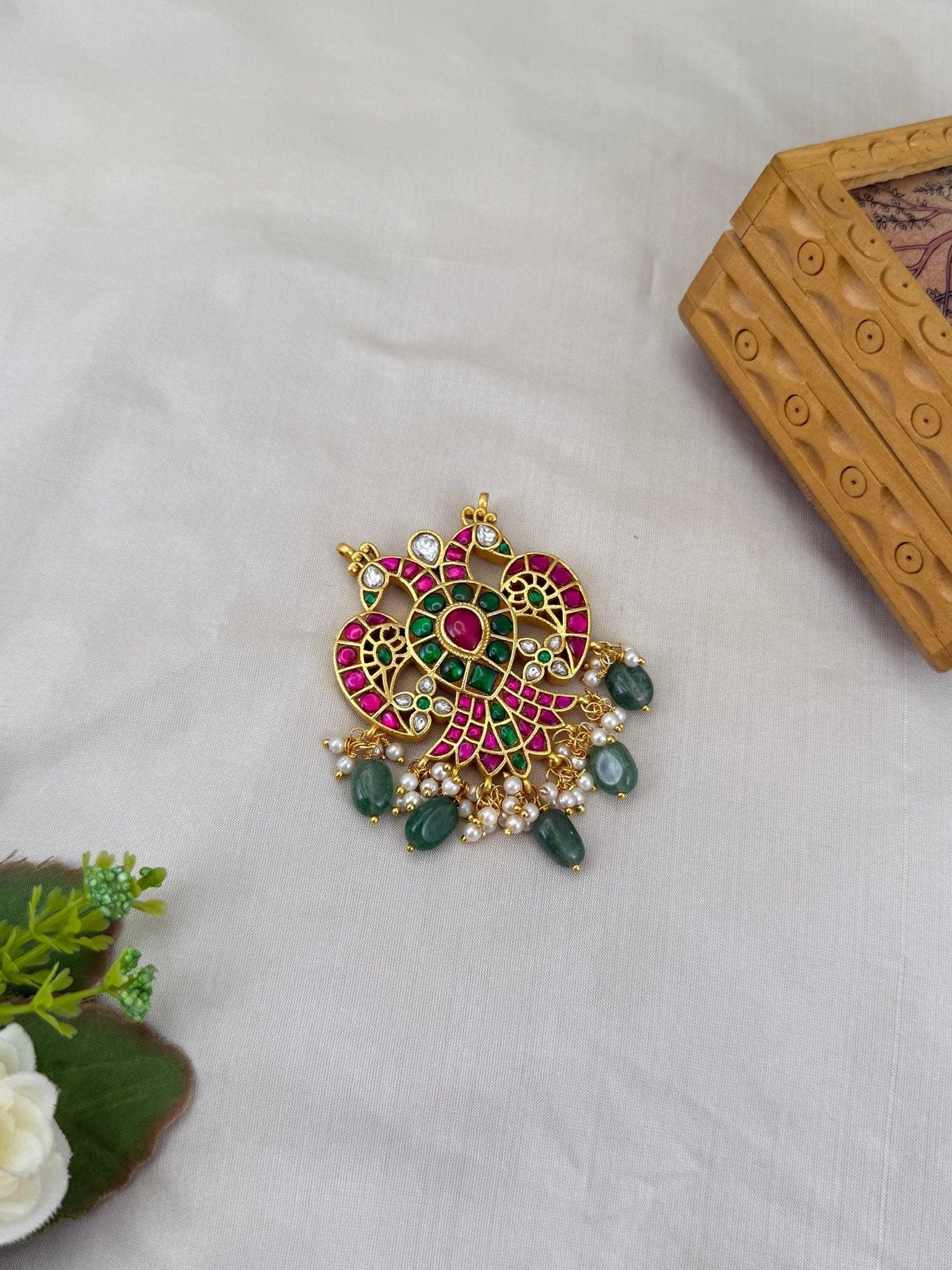 Luxurious Jadau Kundan Reversible Gandaberunda Pendant 156 - 5.5 cm - Mahilas