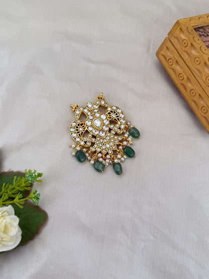 Luxurious Jadau Kundan Reversible Gandaberunda Pendant 156 - 5.5 cm - Mahilas