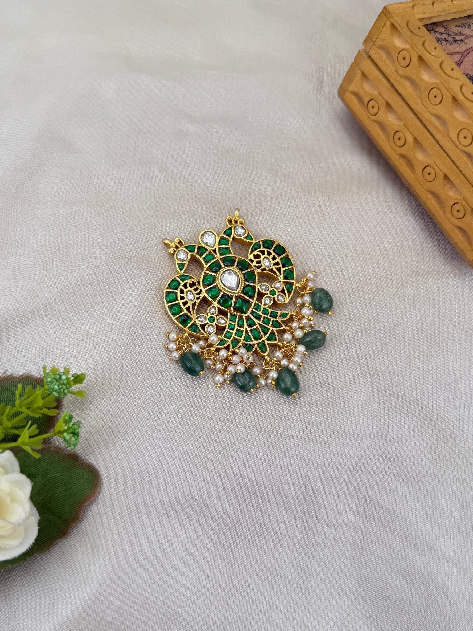 Luxurious Jadau Kundan Reversible Gandaberunda Pendant 157 - 5.5 cm - Mahilas