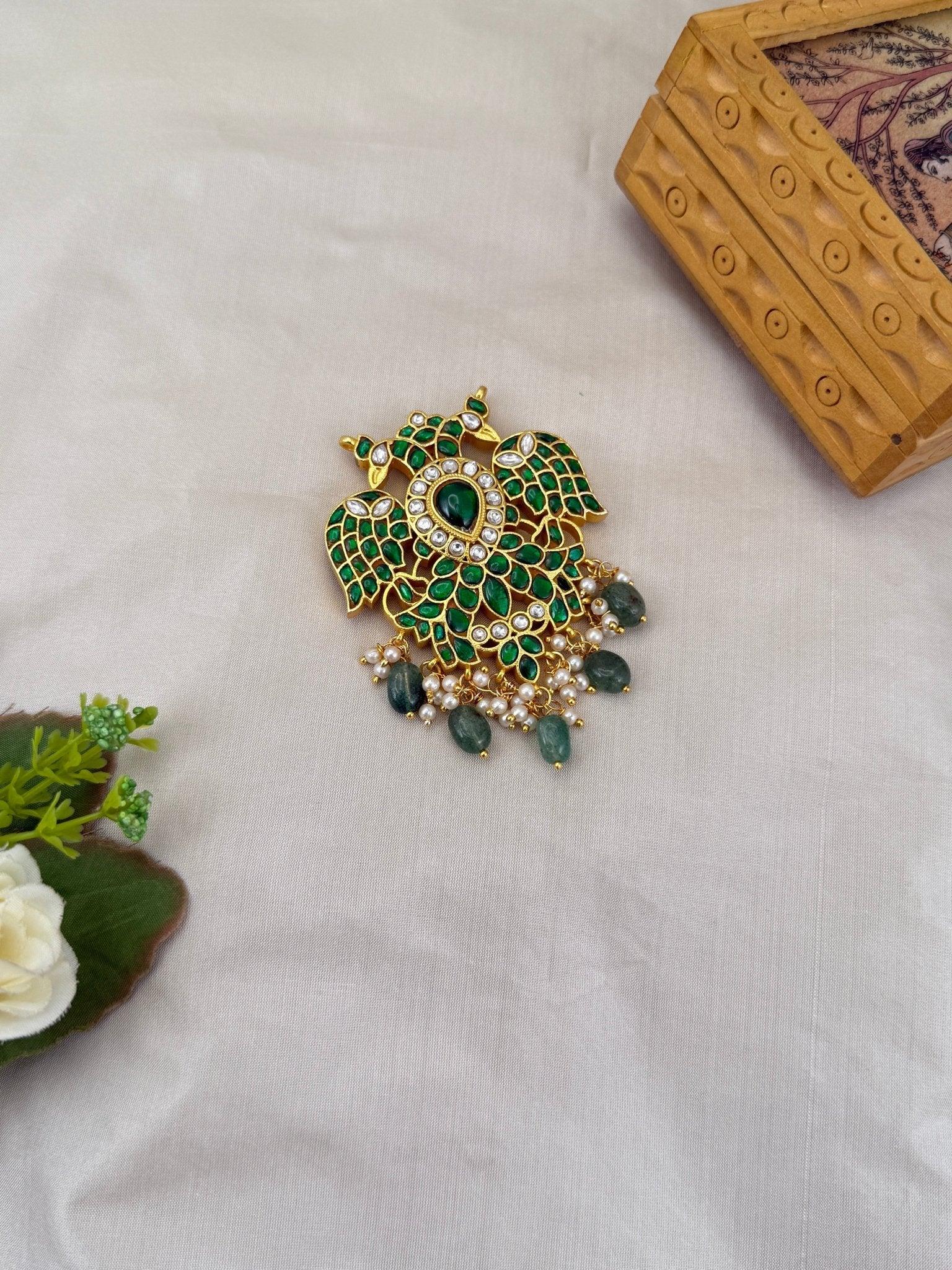 Luxurious Jadau Kundan Reversible Gandaberunda Pendant 160 - 6 cm - Mahilas